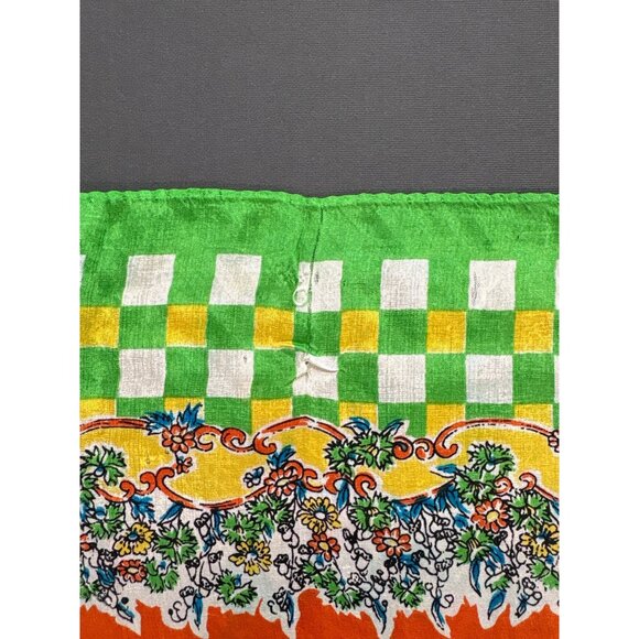 Vintage Green & Orange Checkerboard Dog Print Silk Scarf 22-Inch Square With Flo - Picture 5 of 5